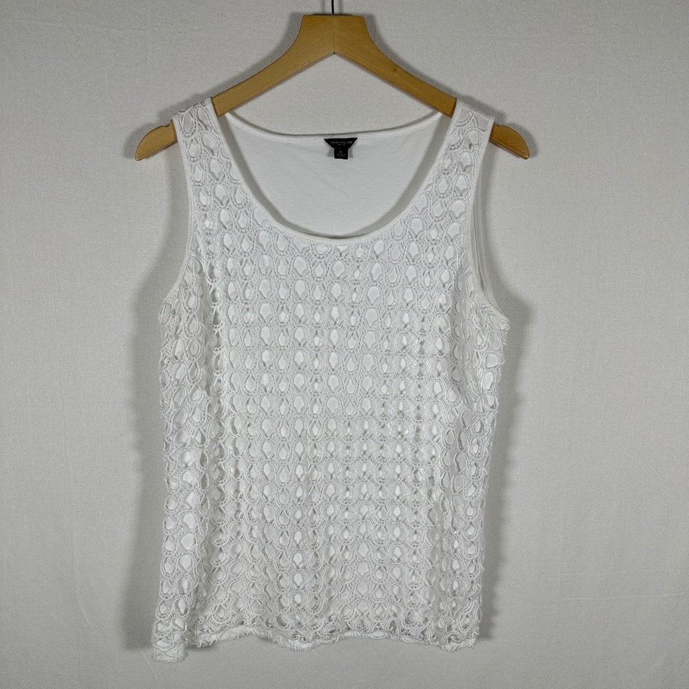 Ann Taylor White Cotton Tank Top Large